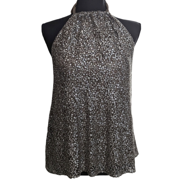 Hale Bob Silk Wool Layered Sheer Chiffon Halter Taupe Tank Top Size S - Picture 1 of 11